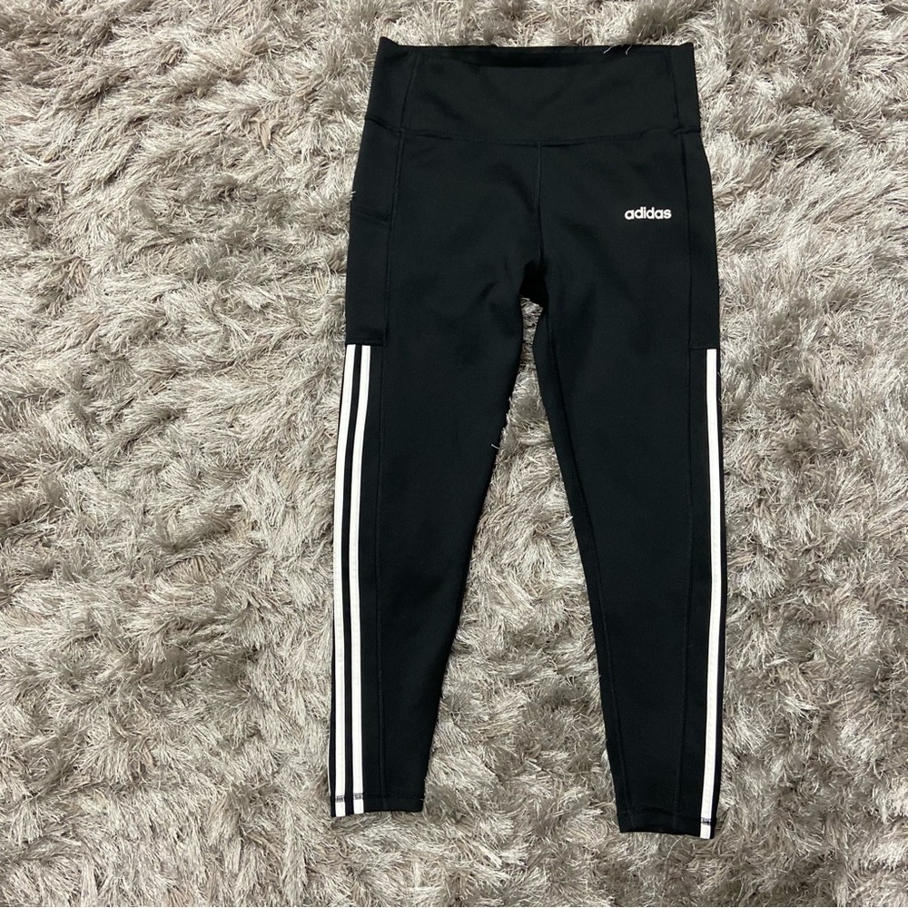 Adidas Climalite women black and white stripes, logo leggings. Size L. Used.